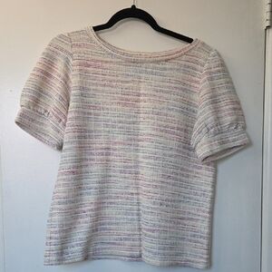LOFT Cream and Pink Textured Blouse